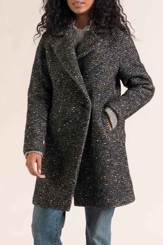 Manteau Minimaliste En Tweed Noir