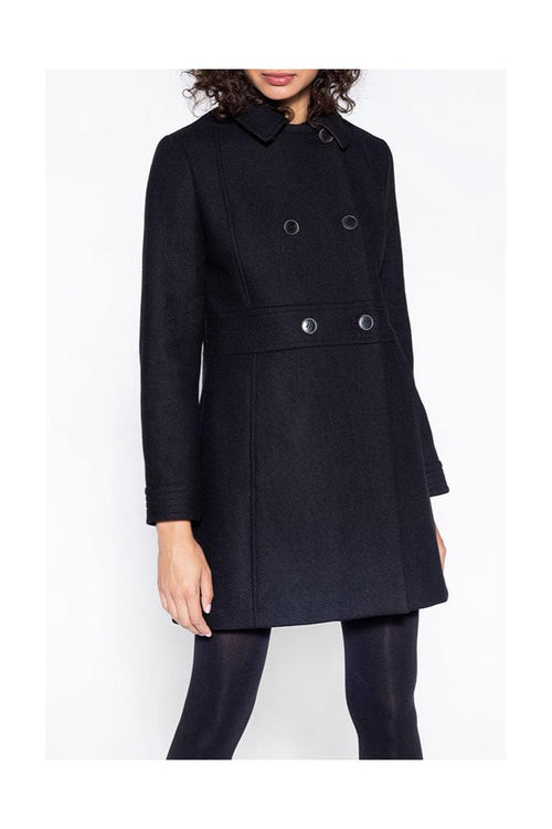 Manteau Féminin Cintré En Drap De Laine Noir