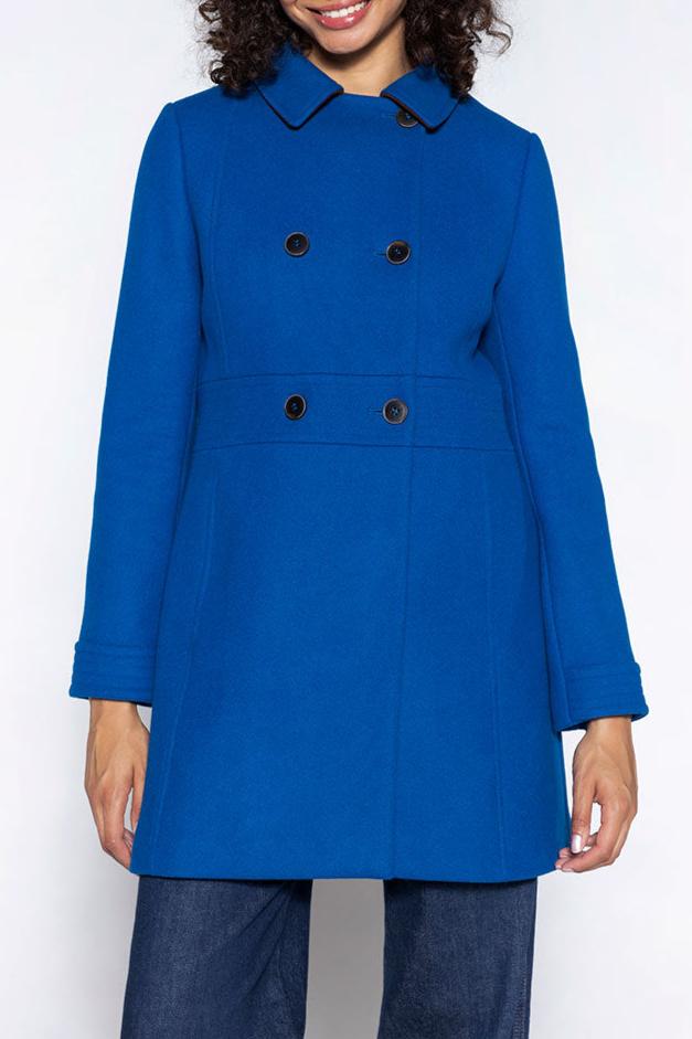 Manteau Féminin Cintré En Drap De Laine Bleu