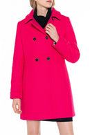 Manteau Féminin Cintré En Drap De Laine Rose