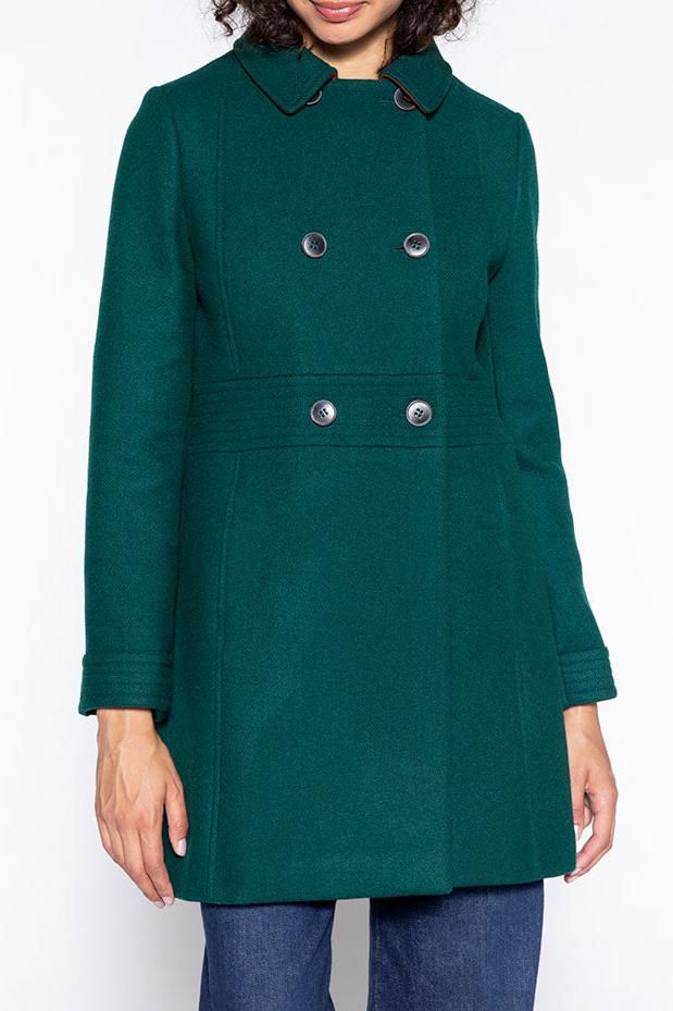 Manteau Féminin Cintré En Drap De Laine Vert