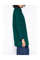 Manteau Féminin Cintré En Drap De Laine Vert