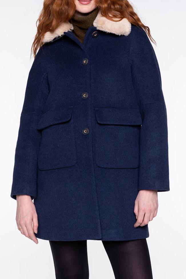 Manteau Évasé En Drap De Laine Chiné Bleu Océan