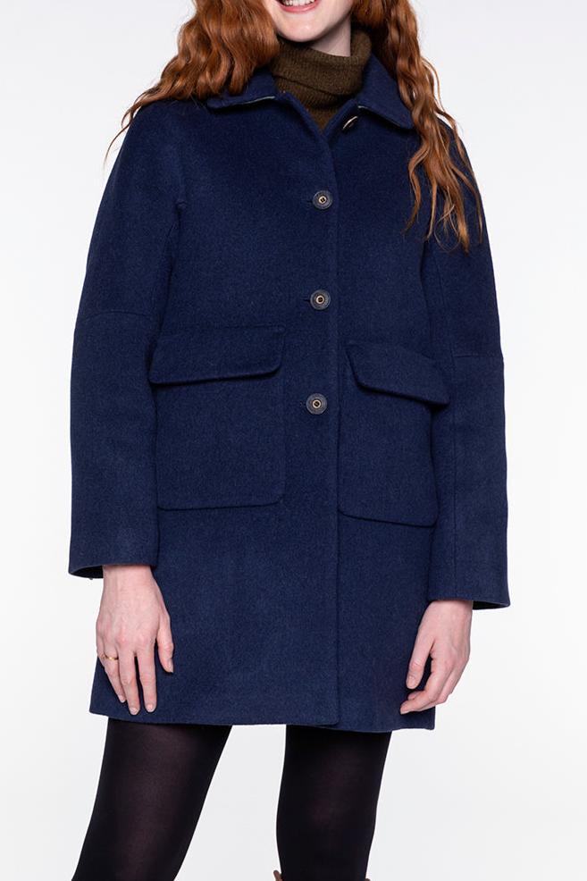 Manteau Évasé En Drap De Laine Chiné Bleu Océan