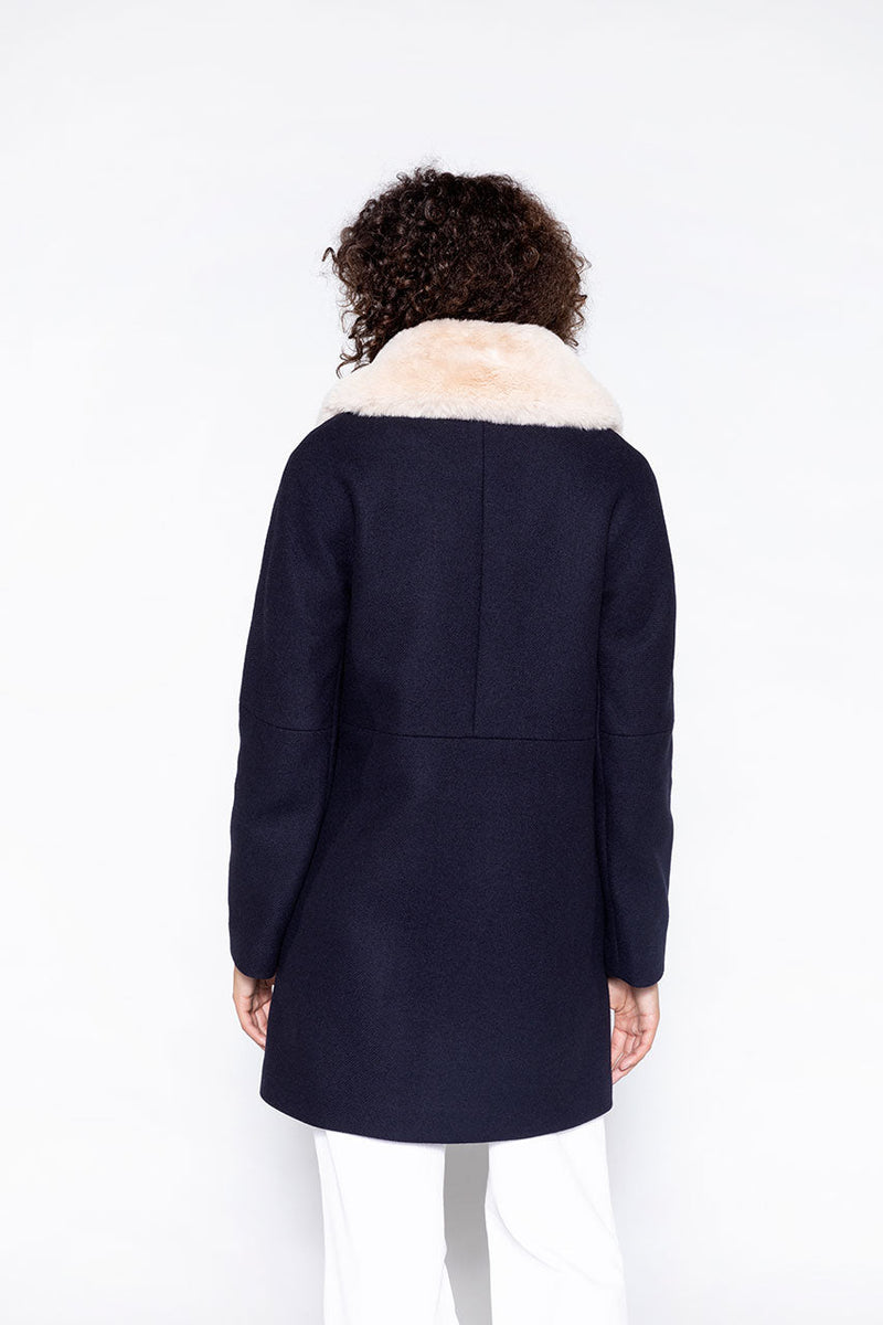 Manteau Évasé En Drap De Laine Vierge Bleu Marine