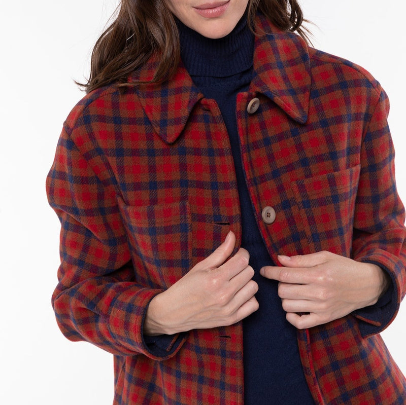 Manteau Esprit Surchemise En Drap De Laine Rouge Marroné