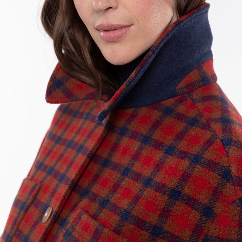 Manteau Esprit Surchemise En Drap De Laine Rouge Marroné