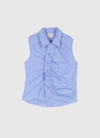 An'ge – Chemise Selyan Rayure, chemise sans manches bleue à rayures blanches, froncée sur le devant