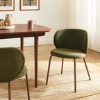 Serena - Chairs - Chenille Fabric - Green and Brown Metal Feet
