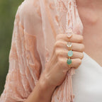Gold Ring Set Large Model Blue Chalcedony