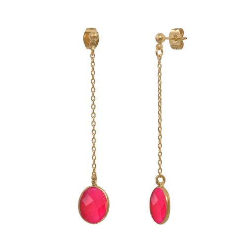 Boucles D'Oreilles Longue Serti Petit Modele Onyx Rose