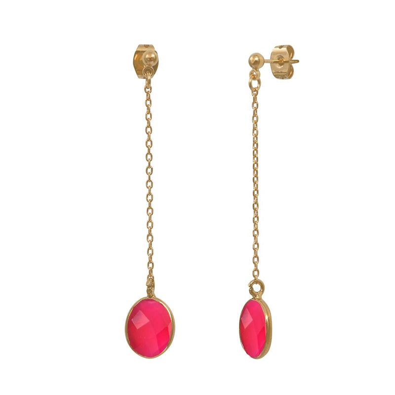 Boucles D'Oreilles Longue Serti Petit Modele Onyx Rose