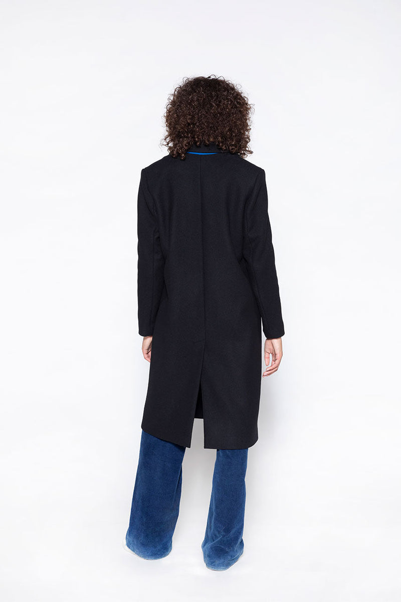 Manteau Court Pardessus Galan Laine Vierge Noir