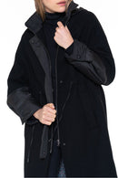 Parka Lainage Contrasté En Drap De Laine Noir