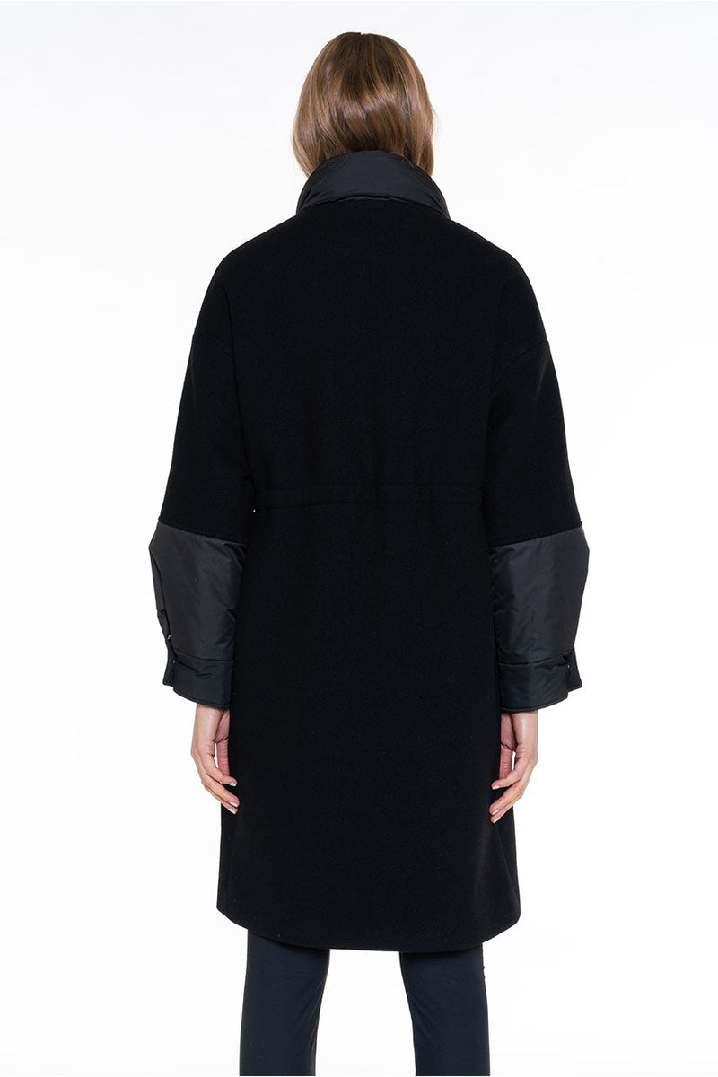 Parka Lainage Contrasté En Drap De Laine Noir