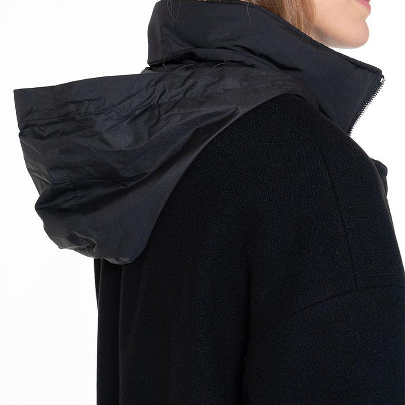 Parka Lainage Contrasté En Drap De Laine Noir