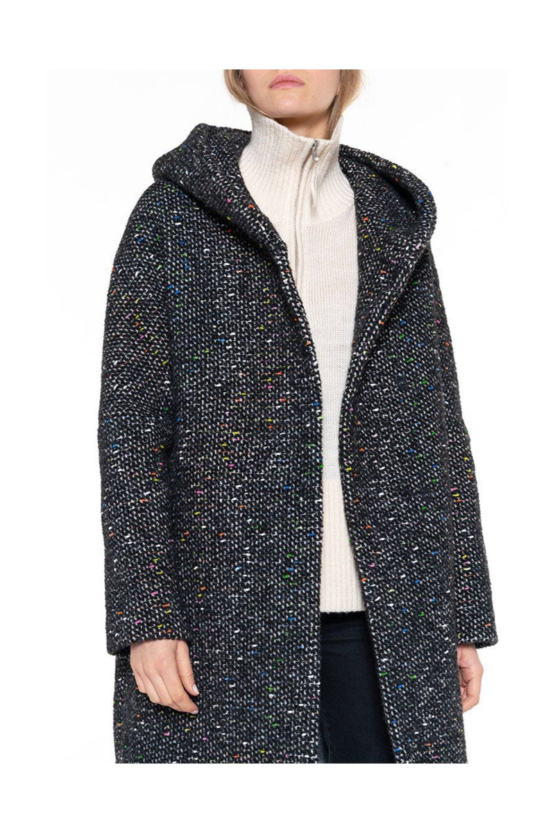 Manteau Long À Capuche En Tweed Noir