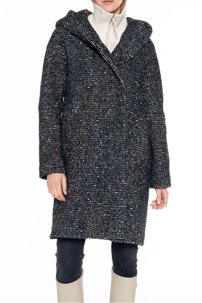 Manteau Long À Capuche En Tweed Noir