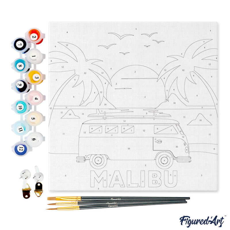 Mini Peinture Par Numéros 20X20Cm Avec Cadre Plage Malibu