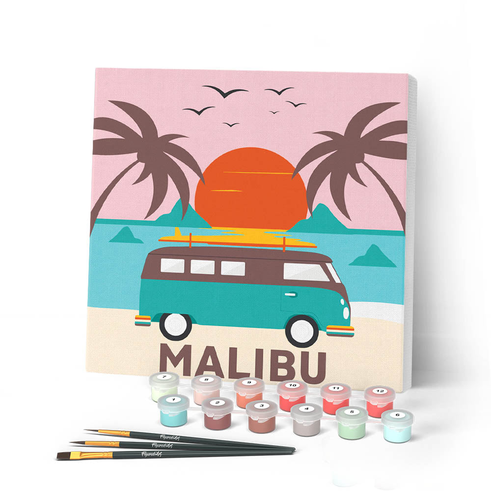 Mini Peinture Par Numéros 20X20Cm Avec Cadre Plage Malibu