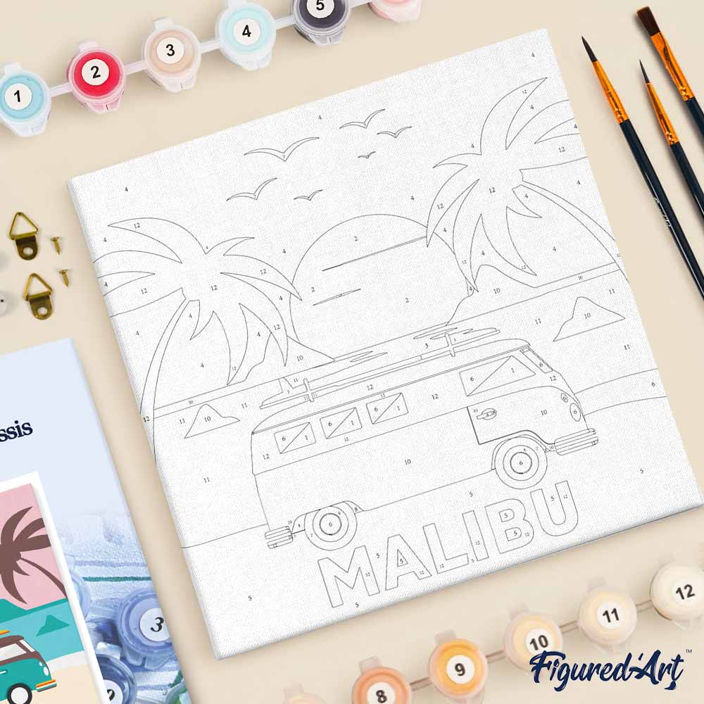 Mini Peinture Par Numéros 20X20Cm Avec Cadre Plage Malibu