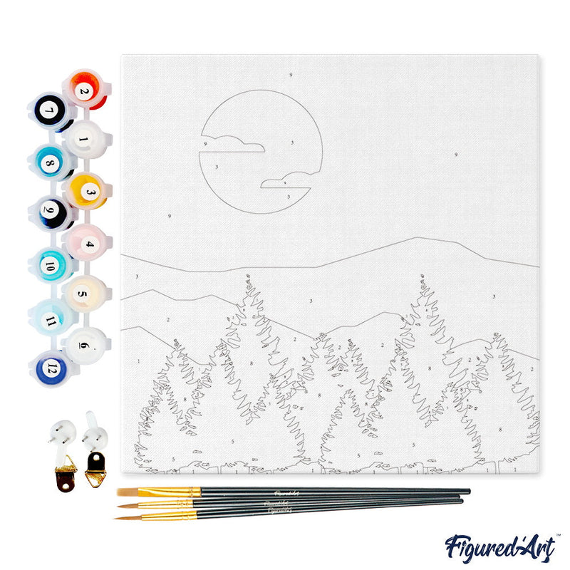 Mini Peinture Par Numéros 20X20Cm Avec Cadre Forêt De Sapins