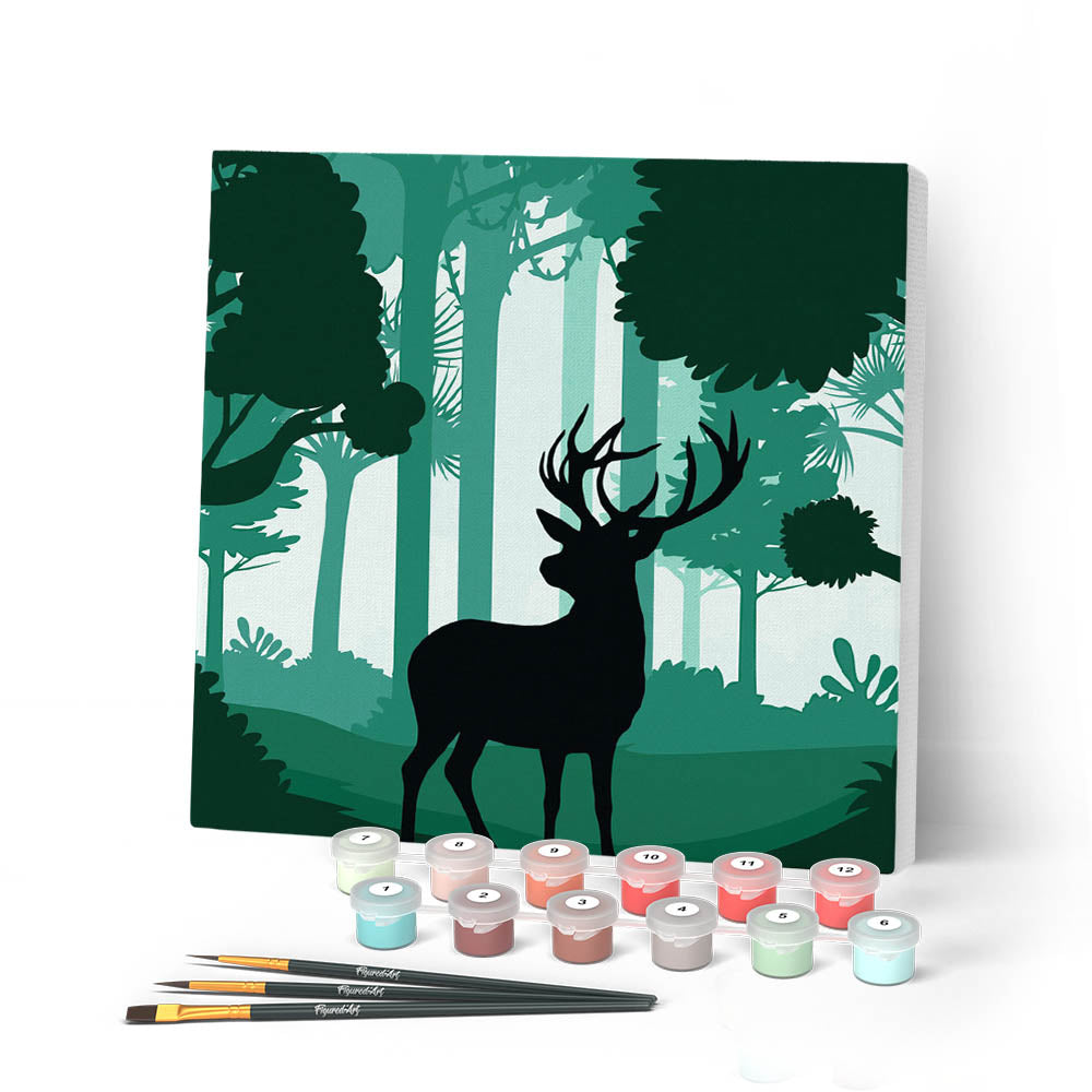Mini Peinture Par Numéros 20X20Cm Avec Cadre Cerf En Alerte