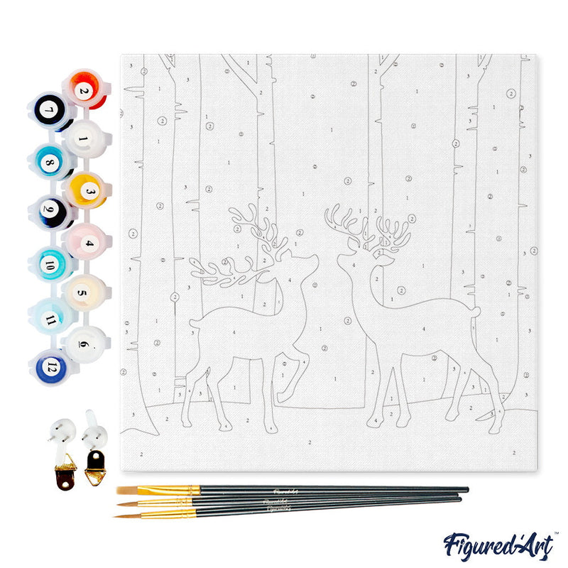 Mini Peinture Par Numéros 20X20Cm Avec Cadre Rencontre De Cerfs