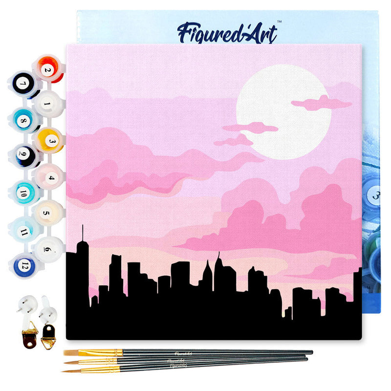 Mini Peinture Par Numéros 20X20Cm Avec Cadre New York Sous Un Ciel Rosé