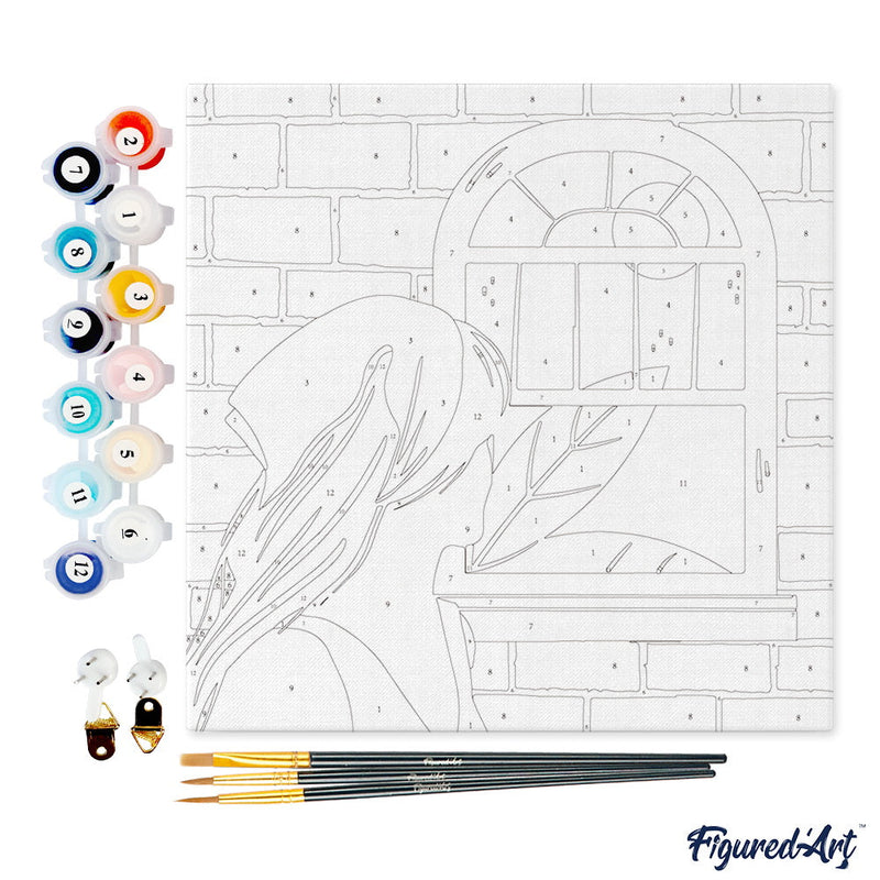 Mini Peinture Par Numéros 20X20Cm Avec Cadre Femme Au Foulard