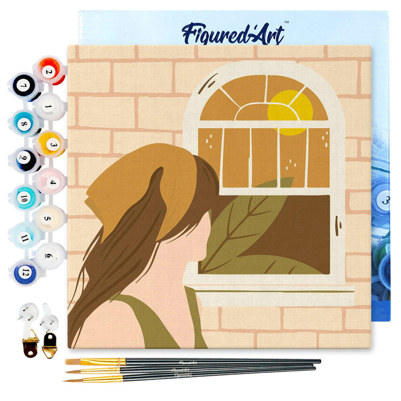 Mini Peinture Par Numéros 20X20Cm Avec Cadre Femme Au Foulard