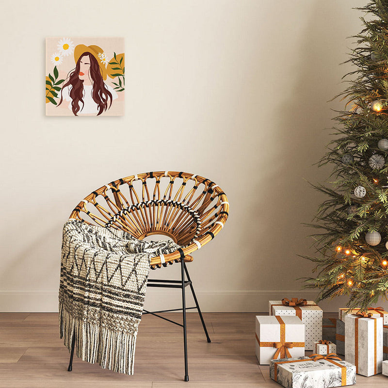 Mini Peinture Par Numéros 20X20Cm Avec Cadre Femme Et Marguerites