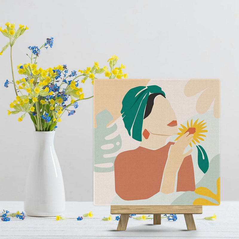 Mini Peinture Par Numéros 20X20Cm Avec Cadre Femme Au Turban Vert