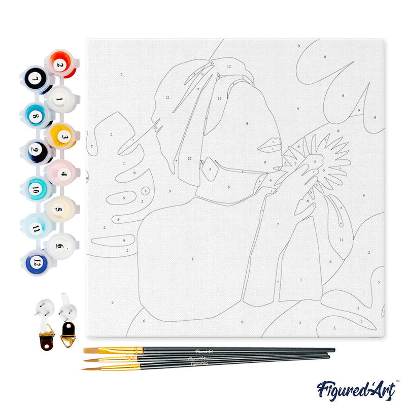 Mini Peinture Par Numéros 20X20Cm Avec Cadre Femme Au Turban Vert