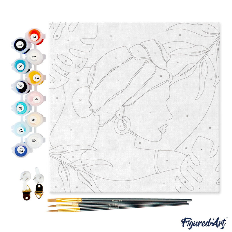 Mini Peinture Par Numéros 20X20Cm Avec Cadre Femme Au Turban De Profil