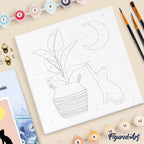 Mini Paint by Numbers 20x20cm with Frame Kitten and Plant in Moonlight