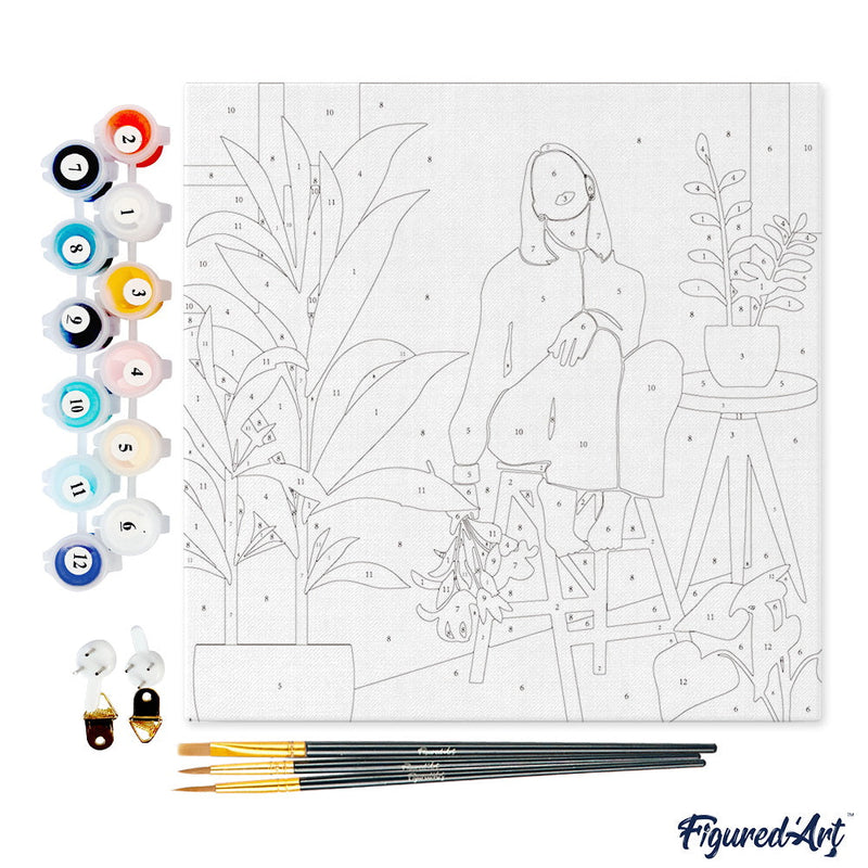 Mini Peinture Par Numéros 20X20Cm Avec Cadre Femme Et Bouquet