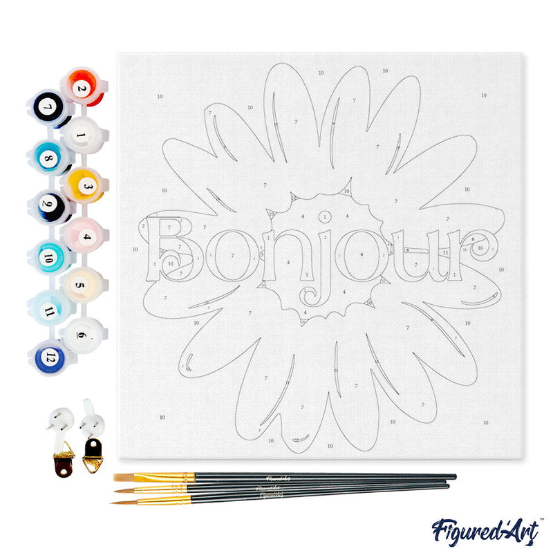 Mini Peinture Par Numéros 20X20Cm Avec Cadre Bonjour