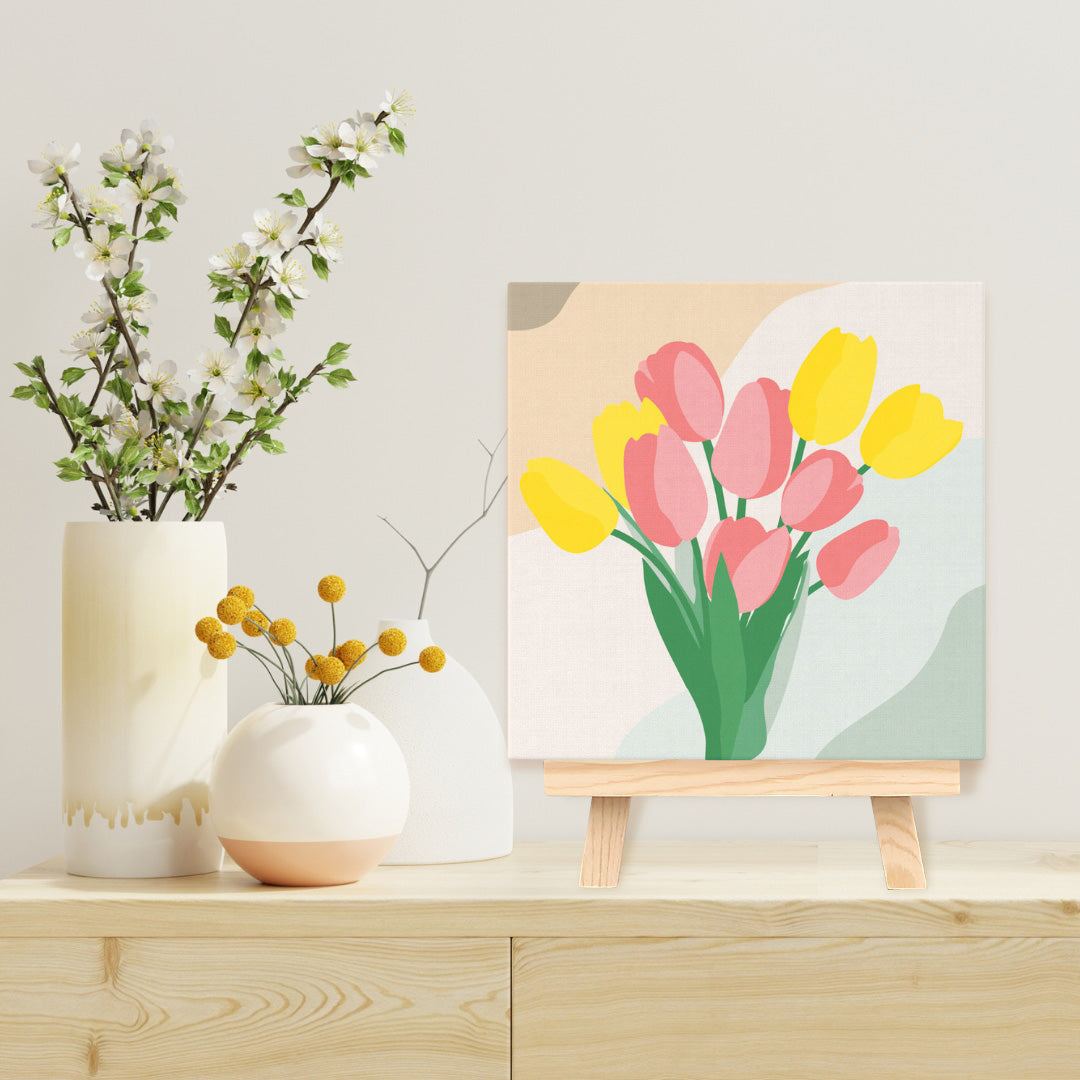 Mini Peinture Par Numéros 20X20Cm Avec Cadre Bouquet De Tulipes