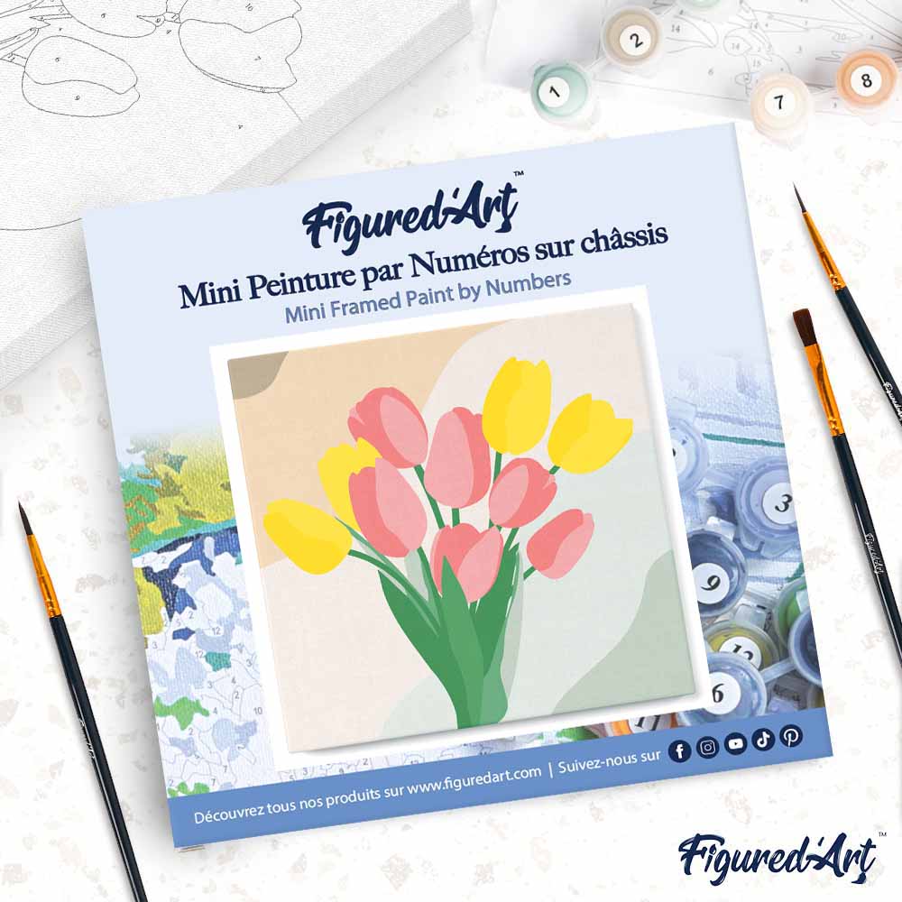 Mini Peinture Par Numéros 20X20Cm Avec Cadre Bouquet De Tulipes