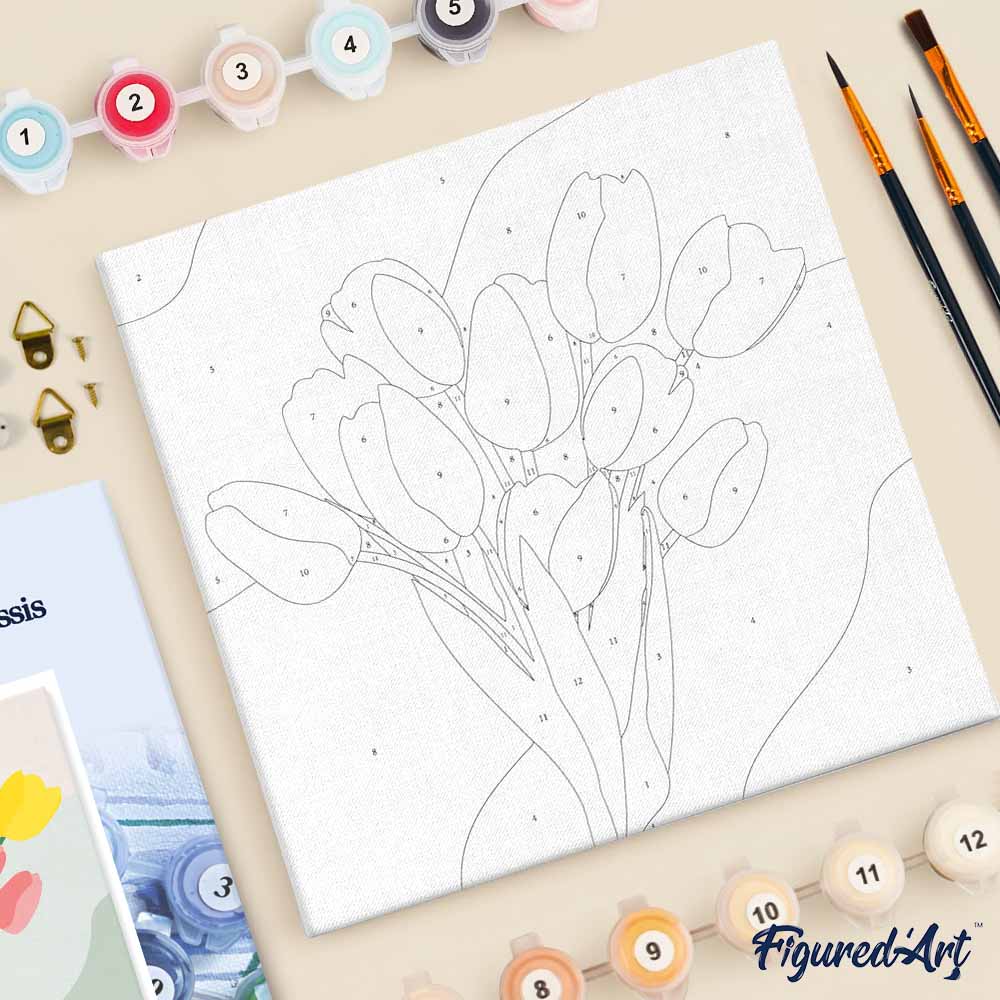 Mini Peinture Par Numéros 20X20Cm Avec Cadre Bouquet De Tulipes