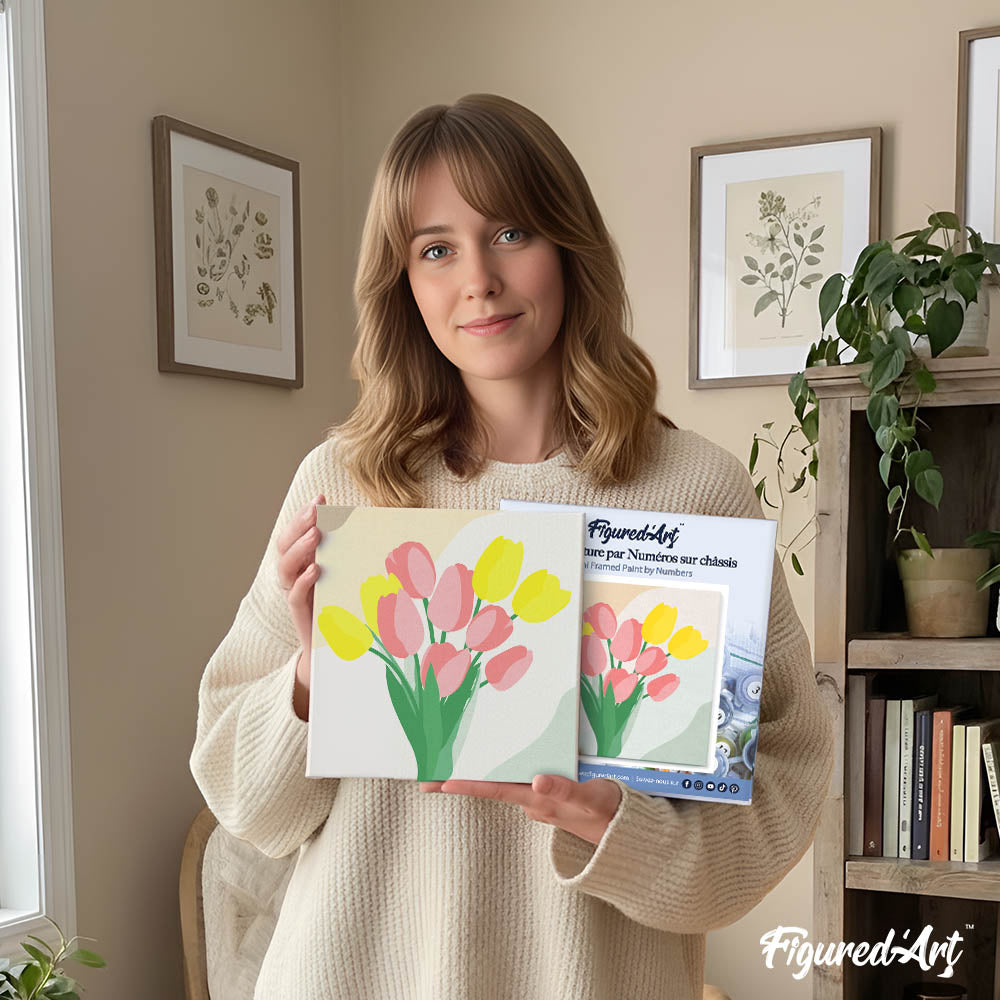 Mini Peinture Par Numéros 20X20Cm Avec Cadre Bouquet De Tulipes