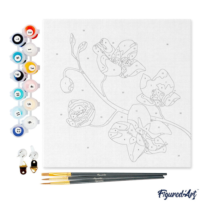 Mini Peinture Par Numéros 20X20Cm Avec Cadre Branche D'Orchidée