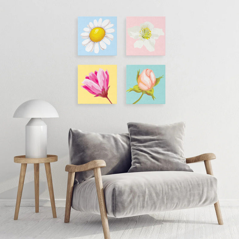 Mini Peinture Par Numéros 20X20Cm Avec Cadre Fleur D'Eglantier