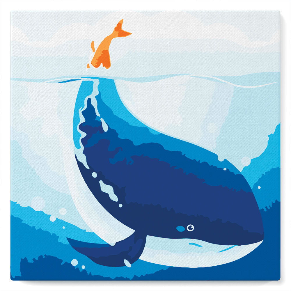 Mini Peinture Par Numéros 20X20Cm Avec Cadre Baleine Bleue