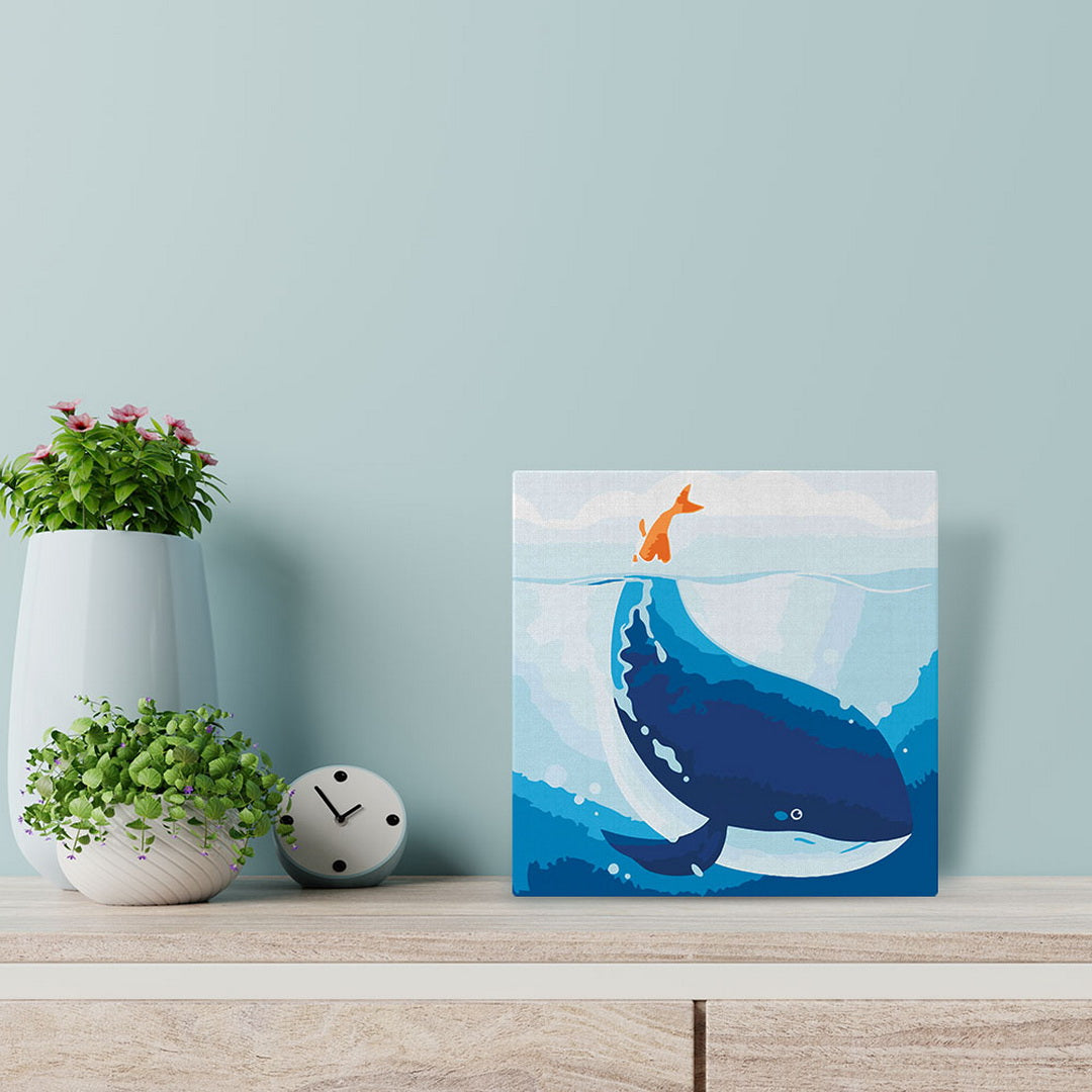 Mini Peinture Par Numéros 20X20Cm Avec Cadre Baleine Bleue