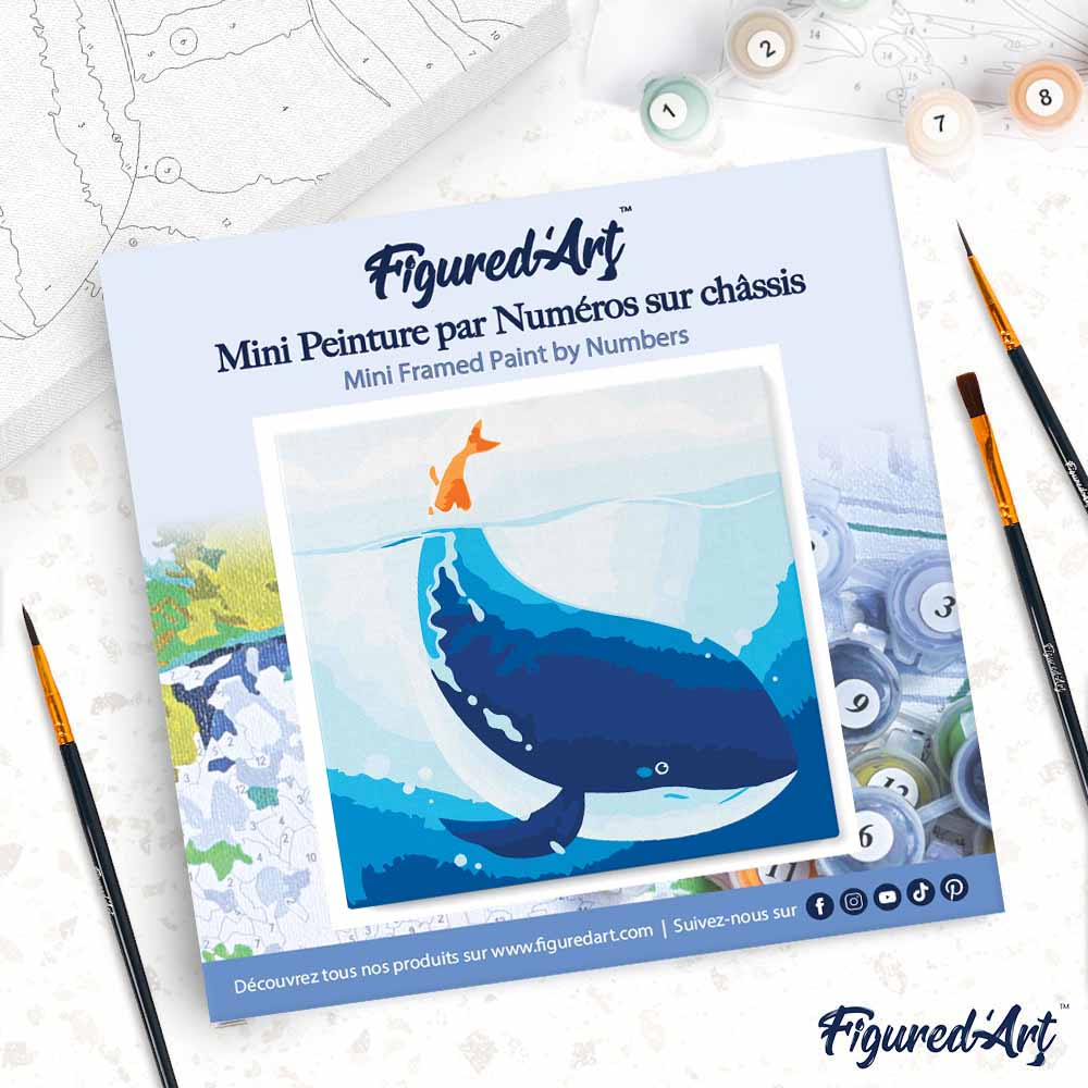 Mini Peinture Par Numéros 20X20Cm Avec Cadre Baleine Bleue