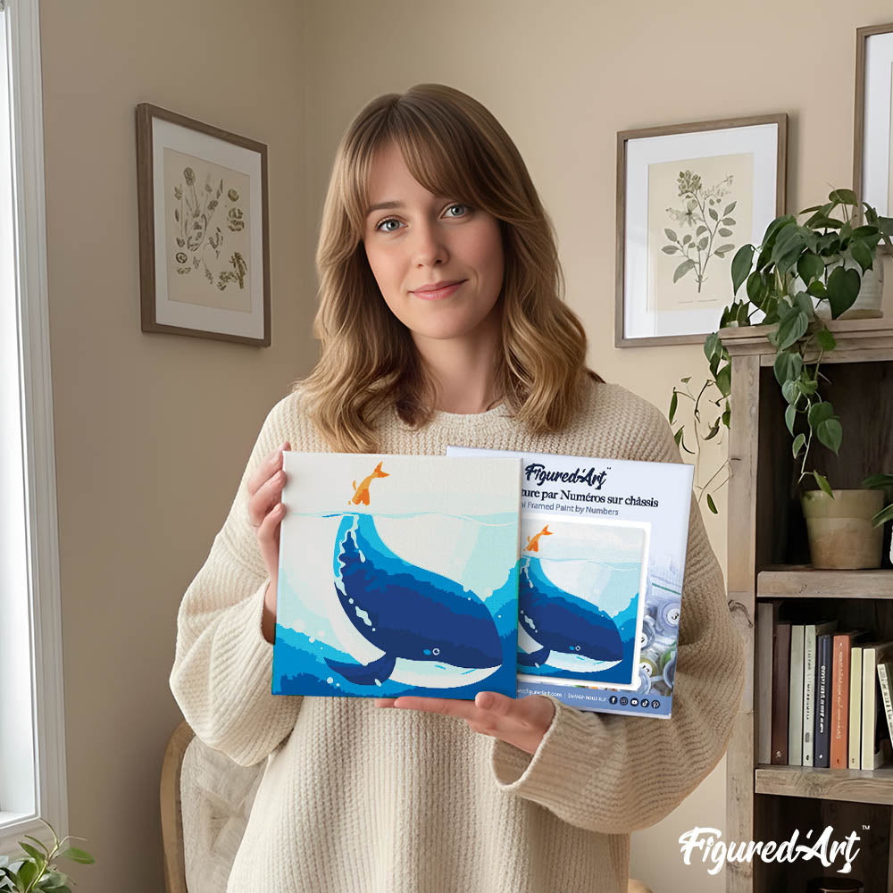 Mini Peinture Par Numéros 20X20Cm Avec Cadre Baleine Bleue