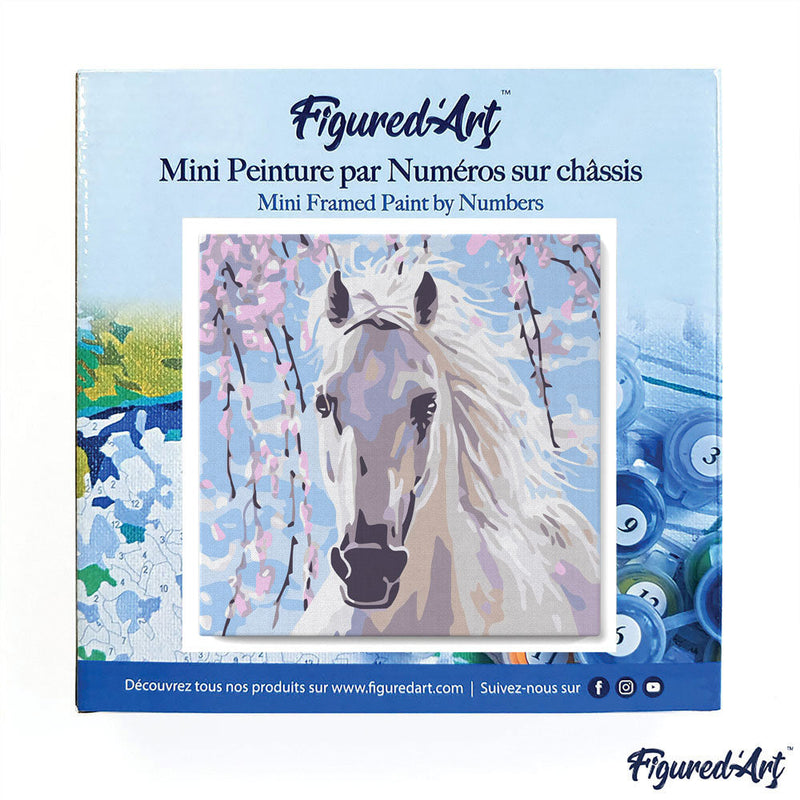 Mini Peinture Par Numéros 20X20Cm Avec Cadre Cheval Et Fleurs Blanches