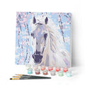 Mini Peinture Par Numéros 20X20Cm Avec Cadre Cheval Et Fleurs Blanches